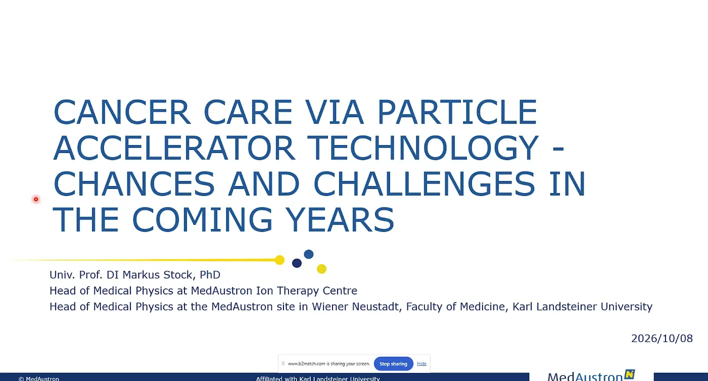 Presentation by MedAustron on the topic “Cancer Care Using Particle Accelerator Technology—Opportunities and Challenges in the Coming Years”